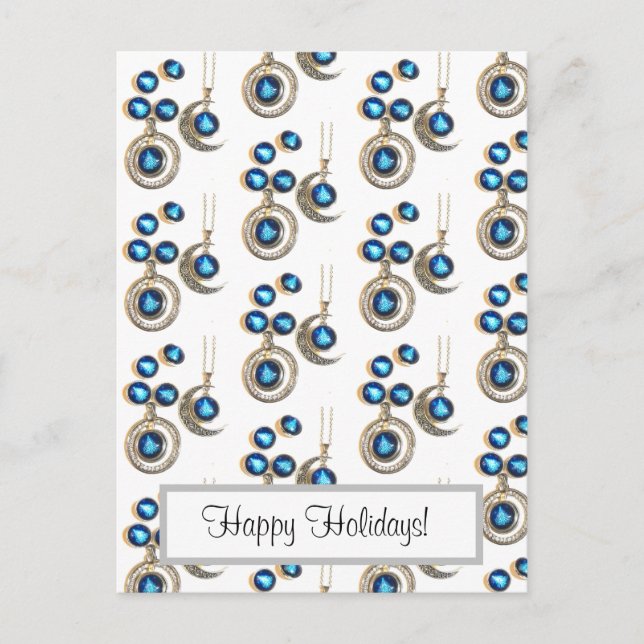 Christmas jewellery Tree blue black bright Moon  Holiday Postcard (Front)