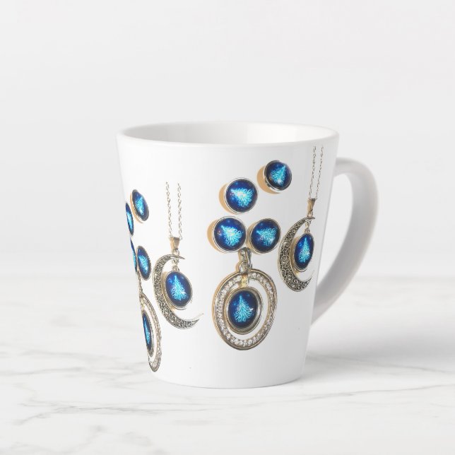 Christmas jewellery Tree blue black bright Moon  Latte Mug (Right Angle)
