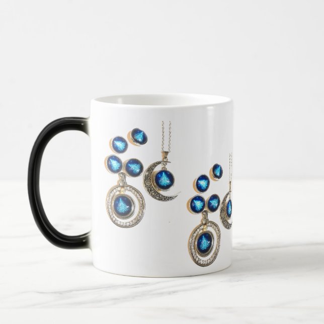 Christmas jewellery Tree blue black bright Moon  Magic Mug (Left)