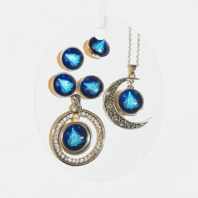 Christmas jewellery Tree blue black bright Moon  Metal Tree Decoration (Front)