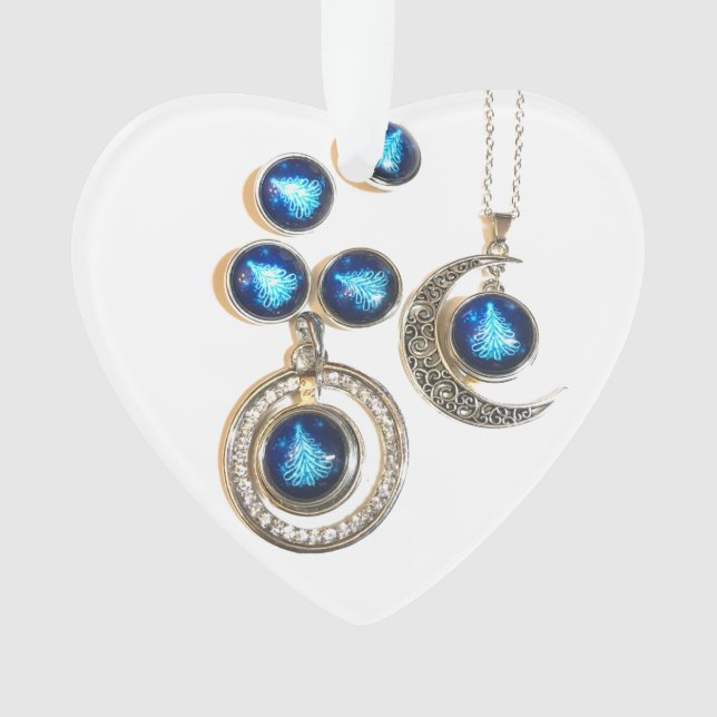 Christmas jewellery Tree blue black bright Moon  Ornament (Front)