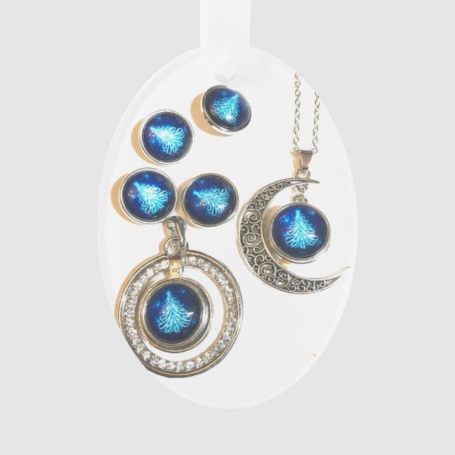 Christmas jewellery Tree blue black bright Moon  Ornament (Front)