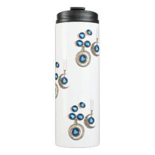 Christmas jewellery Tree blue black bright Moon Thermal Tumbler