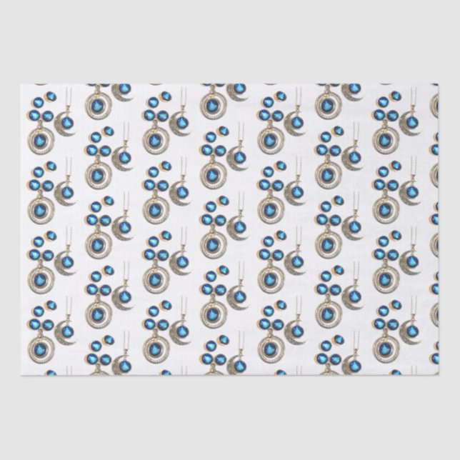 Christmas jewellery Tree blue black bright Moon  Tissue Paper (Front)