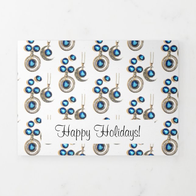 Christmas jewellery Tree blue black bright Moon  Tri-Fold Holiday Card (Cover)
