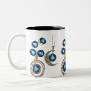 Christmas jewellery Tree blue black bright Moon Two-Tone Coffee Mug