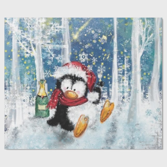 Christmas Jigsaw Puzzle Gift Celebrating Penguin Wrapping Paper (Flat)