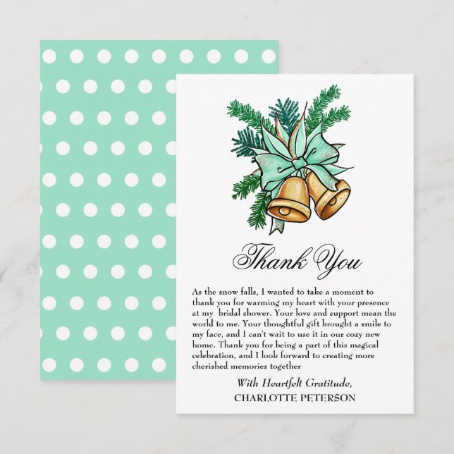 Christmas Jingle Bell Bridal Shower  Thank You Card (Front/Back)