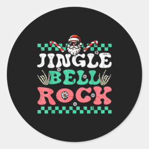 Christmas Jingle Bell Rock Retro Xmas Groovy Men W Classic Round Sticker