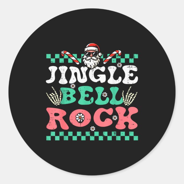 Christmas Jingle Bell Rock Retro Xmas Groovy Men W Classic Round Sticker (Front)