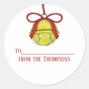 Christmas Jingle Bell Whimsical Return Address Classic Round Sticker