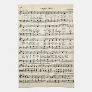 Christmas Jingle Bells Carols Sheet Music Tea Towel