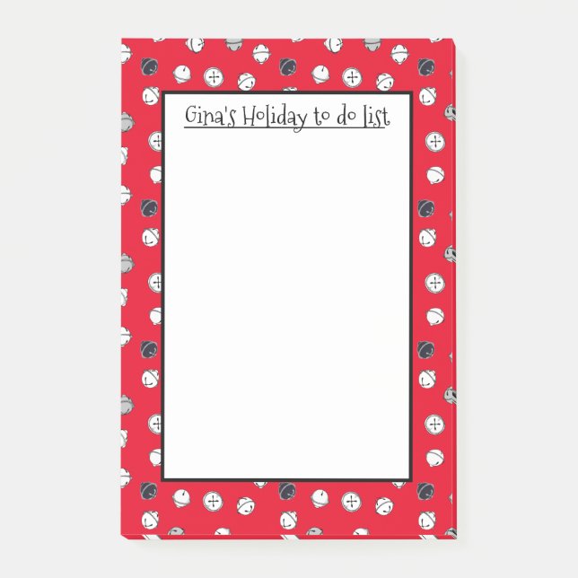 Christmas Jingle Bells Personalised Post-it Notes (Front)