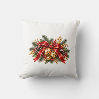 Christmas Jingle Bells Red Bow Festive Cushion