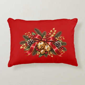 Christmas Jingle Bells Red Bow Festive Decorative Cushion