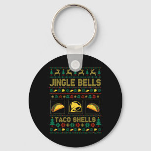 Christmas Jingle Bells Taco Shells Fun Ugly Xmas Key Ring