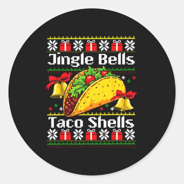Christmas Jingle Bells Taco Shells Funny Family Ug Classic Round Sticker (Front)