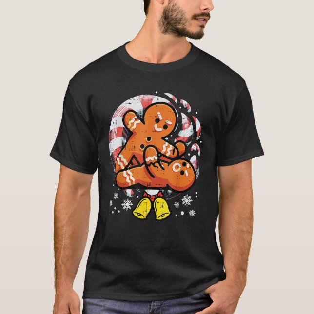 Christmas Jiu Jitsu Gingerbread Xmas Bjj Wrestling T-Shirt (Front)
