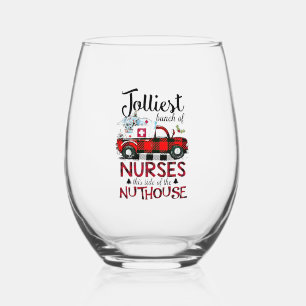 Christmas Jolliest Bunch Of Nurses This Side Of Th Stemless Wine Glass