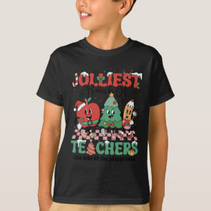 Christmas Jolliest Bunch Of Teachers Cute Groovy X T-Shirt