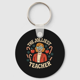 Christmas Jolliest Teacher Fun Womans Santa School Key Ring