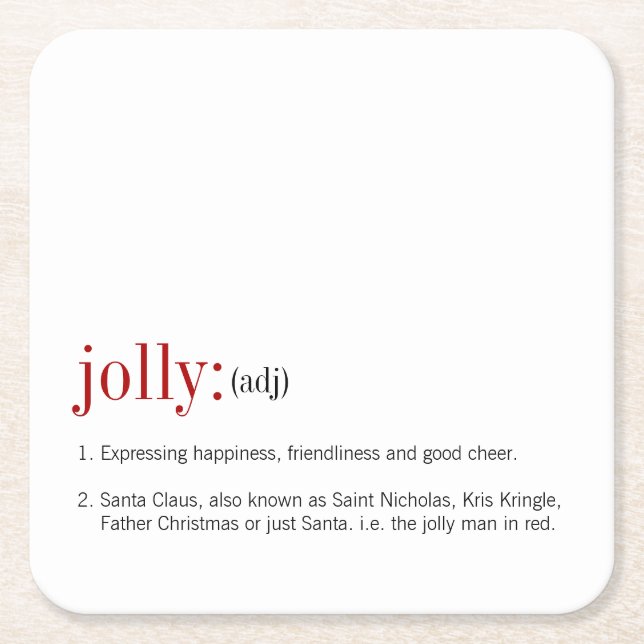Christmas Jolly Definition Holiday Square Paper Coaster (Front)