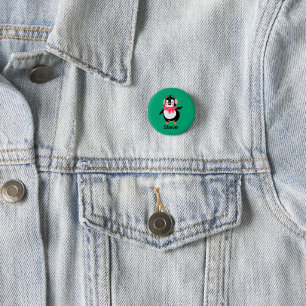 Christmas Jolly Penguin in Scarf with Ear Muffs 3 Cm Round Badge
