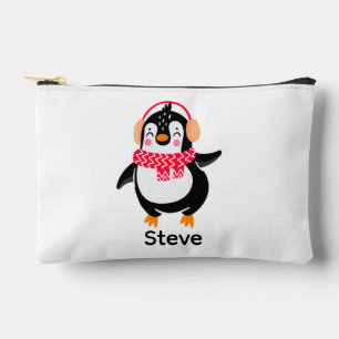 Christmas Jolly Penguin in Scarf with Ear Muffs Accessory Pouch