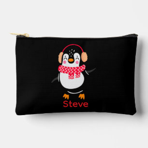 Christmas Jolly Penguin in Scarf with Ear Muffs Accessory Pouch