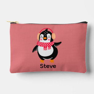 Christmas Jolly Penguin in Scarf with Ear Muffs Accessory Pouch