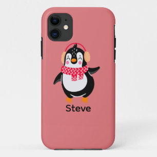 Christmas Jolly Penguin in Scarf with Ear Muffs iPhone 11 Case
