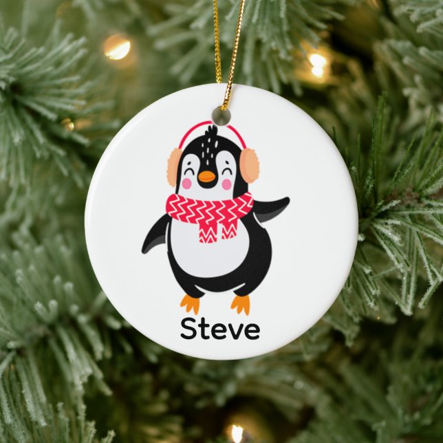Christmas Jolly Penguin in Scarf with Ear Muffs Ceramic Tree Decoration (Tree)