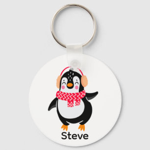 Christmas Jolly Penguin in Scarf with Ear Muffs Key Ring