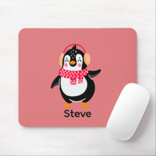 Christmas Jolly Penguin in Scarf with Ear Muffs Mouse Mat