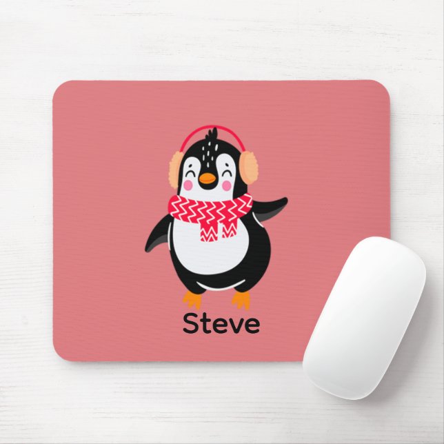 Christmas Jolly Penguin in Scarf with Ear Muffs Mouse Mat (With Mouse)