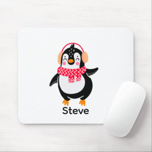 Christmas Jolly Penguin in Scarf with Ear Muffs Mouse Mat