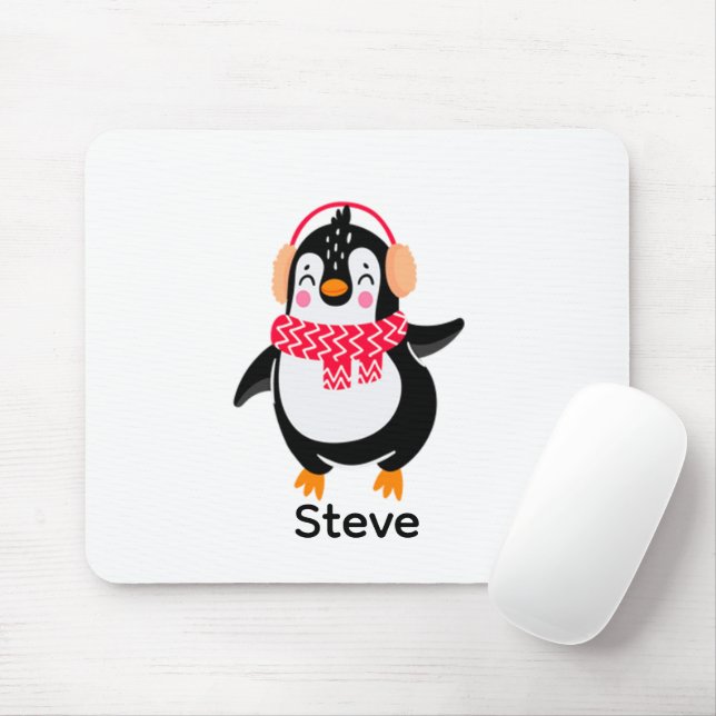 Christmas Jolly Penguin in Scarf with Ear Muffs Mouse Mat (With Mouse)