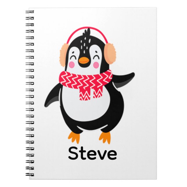 Christmas Jolly Penguin in Scarf with Ear Muffs Notebook (Front)