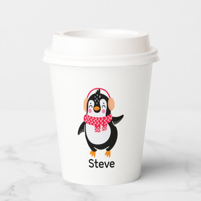Christmas Jolly Penguin in Scarf with Ear Muffs Paper Cups (Back)