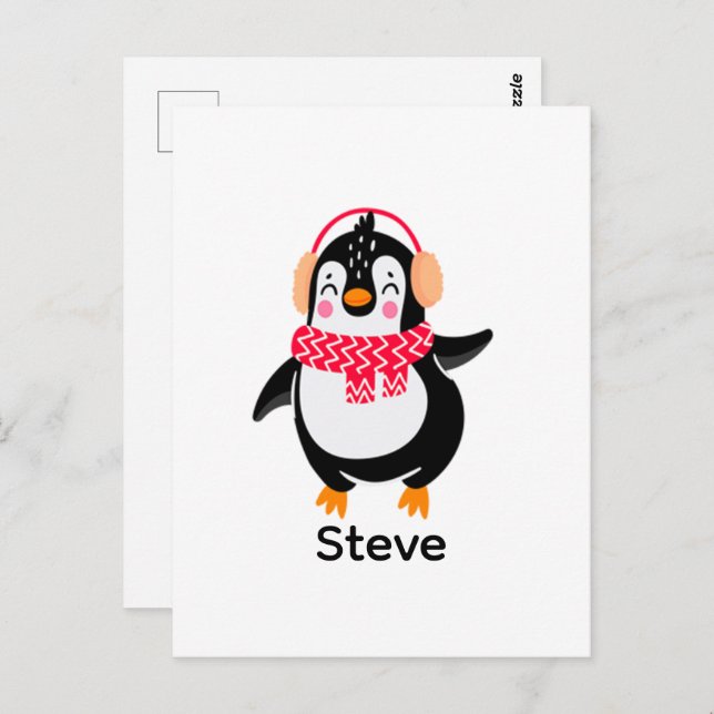 Christmas Jolly Penguin in Scarf with Ear Muffs Postcard (Front/Back)