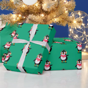 Christmas Jolly Penguin in Scarf with Ear Muffs Wrapping Paper