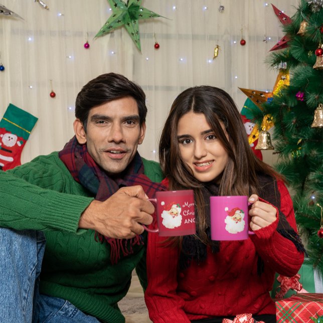 Christmas Jolly Santa Claus Merry Greeting  Two-Tone Coffee Mug (Creator Uploaded)