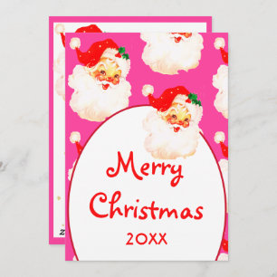 Christmas Jolly Santa Claus Pink Merry Greeting  Holiday Card