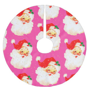 Christmas Jolly Santa Claus Vintage Pink Brushed Polyester Tree Skirt