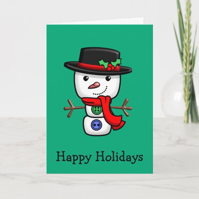 Christmas Jolly Snowman Folded Holiday Card (Front)