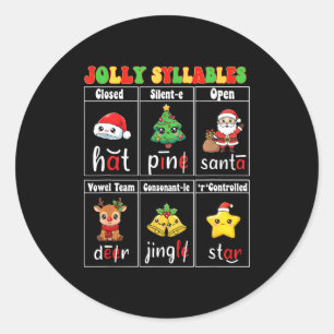 Christmas Jolly Syllables Teacher Students Funny S Classic Round Sticker