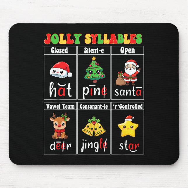 Christmas Jolly Syllables Teacher Students Funny S Mouse Mat (Front)