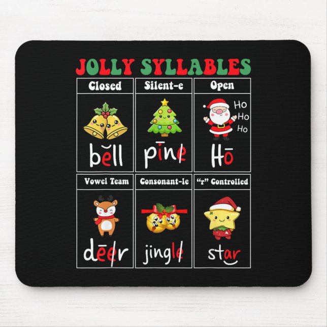 Christmas Jolly Syllables Teacher Students Funny S Mouse Mat (Front)