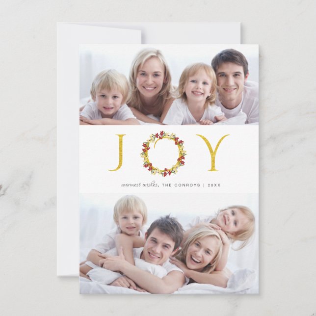 Christmas Joy 2-Photo Gold Faux Foil Holiday (Front)