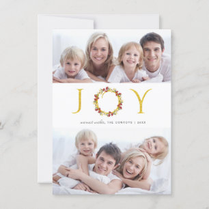 Christmas Joy 2-Photo Gold Faux Foil Holiday Card